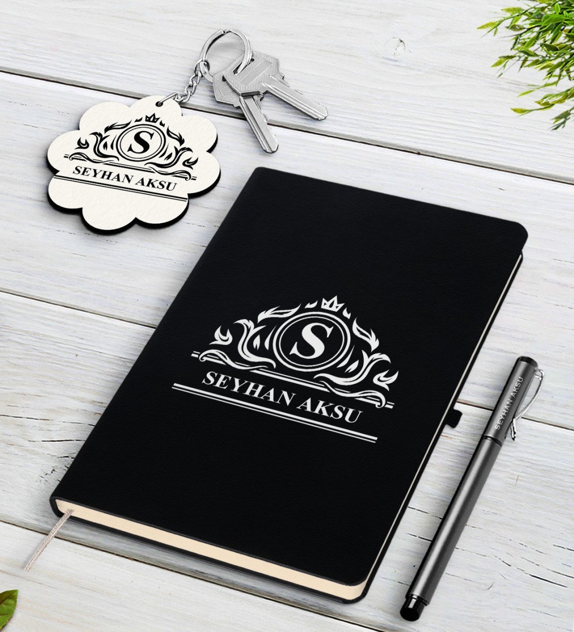 Kişiye Özel İsimli Siyah Defter Kalem Ve Anahtarlık Hediye Seti-12