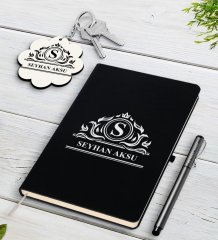 Kişiye Özel İsimli Siyah Defter Kalem Ve Anahtarlık Hediye Seti-12