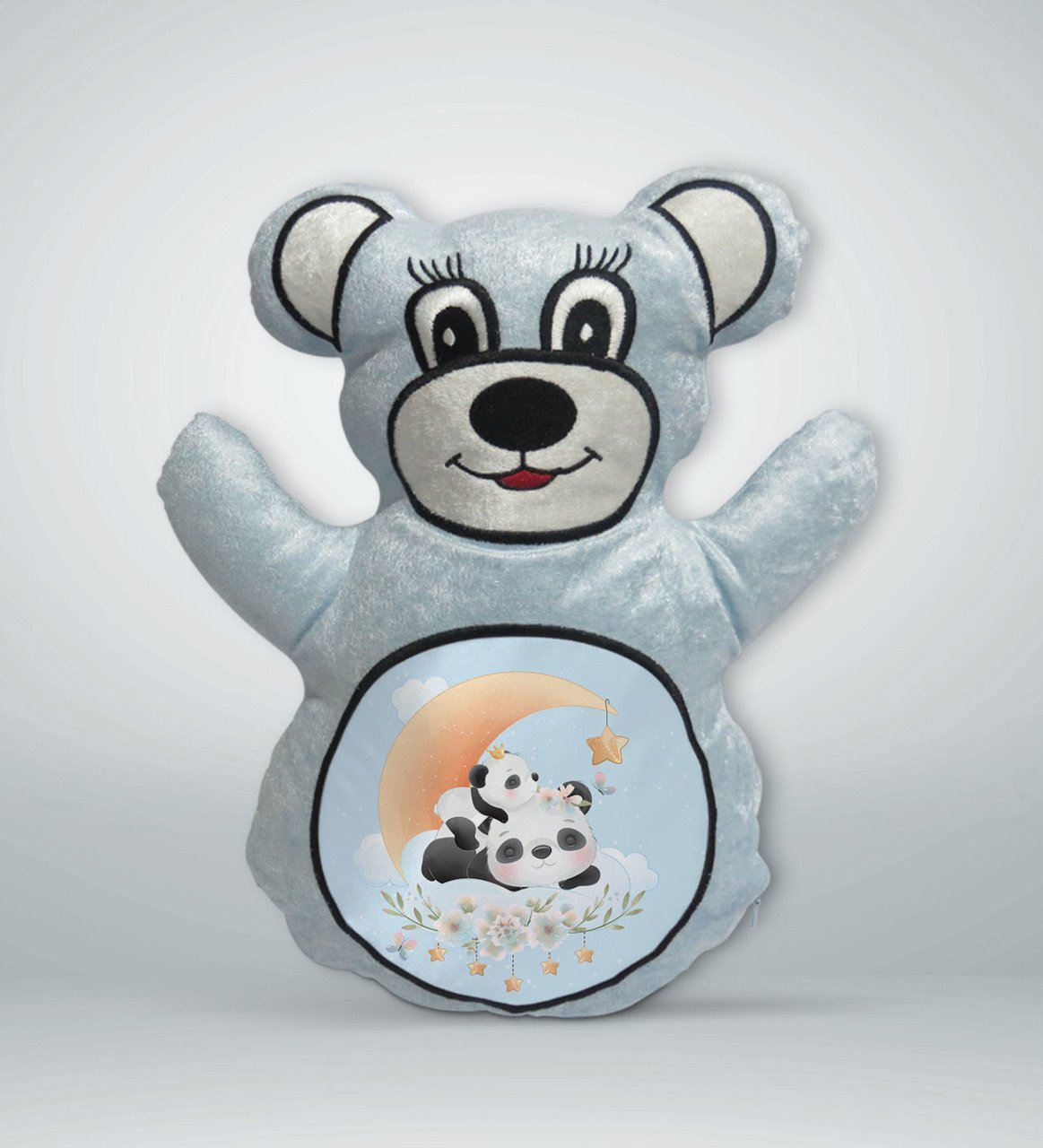 BK Gift Sevimli Sevimli Pandalar Tasarımlı Mavi Ayıcık Yastık-5