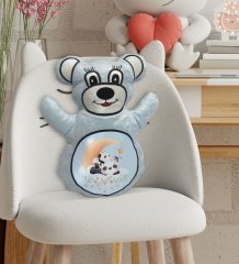 BK Gift Sevimli Sevimli Pandalar Tasarımlı Mavi Ayıcık Yastık-5