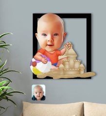 BK Gift Kişiye Özel Tatilci Çocuk Karikatürlü 3D Ahşap Tablo-2