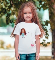 Kişiye Özel Kız Çocuk Karikatürlü Beyaz T-Shirt-13