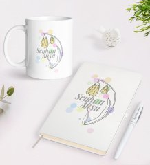 Kişiye Özel Kadınlar Günü Tasarımlı Beyaz Defter Kalem ve Kupa Seti-13