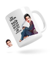 Kişiye Özel Erkek Her Şey Yolundaymış Gibi Karikatürlü Beyaz Kupa Bardak-2