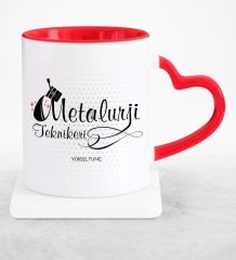 Kişiye Özel Mesleki Metalurji Teknikeri Kırmızı Kalpli Kupa Bardak