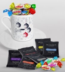 Kişiye Özel Yılbaşı Mutlu Yıllar Türk Kahvesi Fincanı Selamlique Karışık Türk Kahvesi ve Haribo Şeker Hediye Seti-13