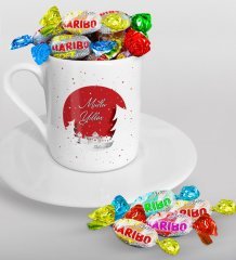 Kişiye Özel Yılbaşı Mutlu Yıllar Türk Kahvesi Fincanı ve Haribo Şeker Hediye Seti-1