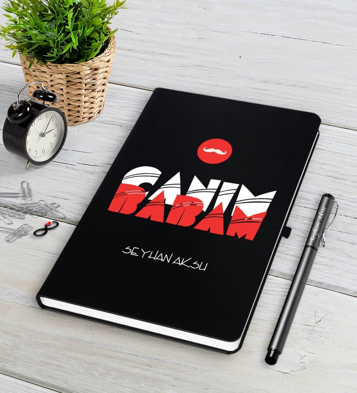 Kişiye Özel Canım Babam Siyah Defter Kalem Seti-5