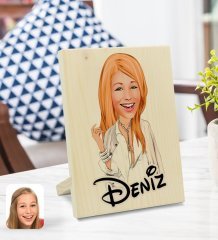 Kişiye Özel İsimli Kadın Model Karikatürlü Dekoratif Ahşap Çerçeve Model 2