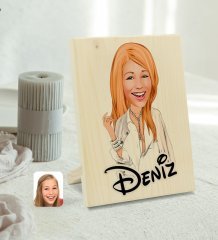 Kişiye Özel İsimli Kadın Model Karikatürlü Dekoratif Ahşap Çerçeve Model 2