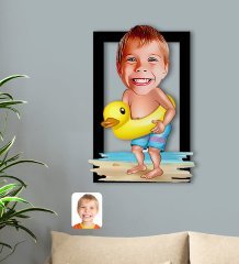 BK Gift Kişiye Özel Tatilci Çocuk Karikatürlü 3D Ahşap Tablo-1