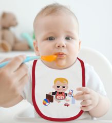 BK Kids Little Boss Tasarımlı Kırmızı Bebek Body Zıbın ve Mama Önlüğü Hediye Seti-1