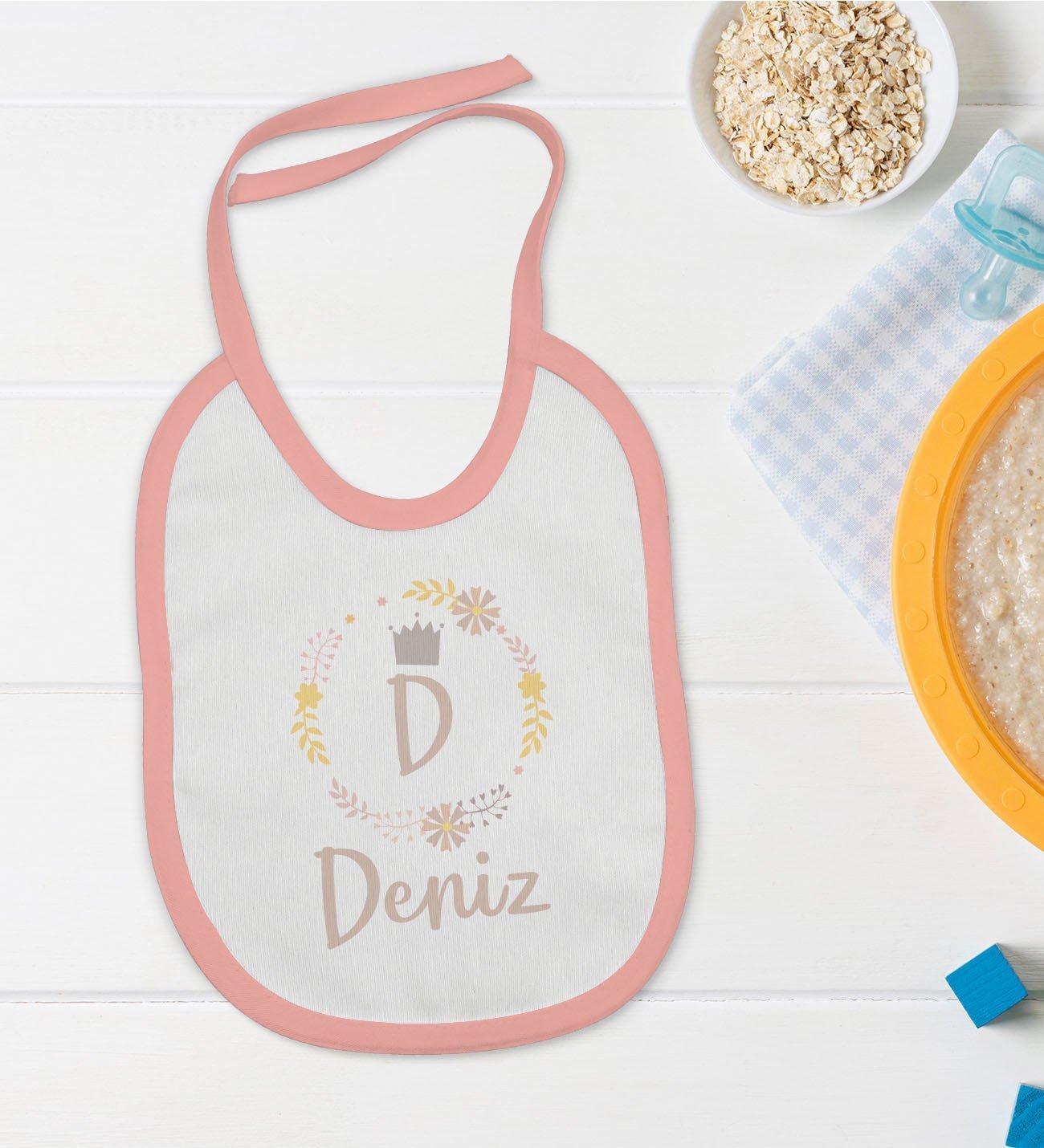BK Kids Kişiye Özel Pembe Bebek Mama Önlüğü - Model 133