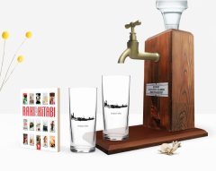 Kişiye Özel Renkli Baskılı Sivas Tasarımlı Turistik İkili Rakı Bardağı Ahşap Rakı Standı ve Cep Kitabı Hediye Seti-2
