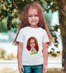 Kişiye Özel Kız Çocuk Karikatürlü Beyaz T-Shirt-12