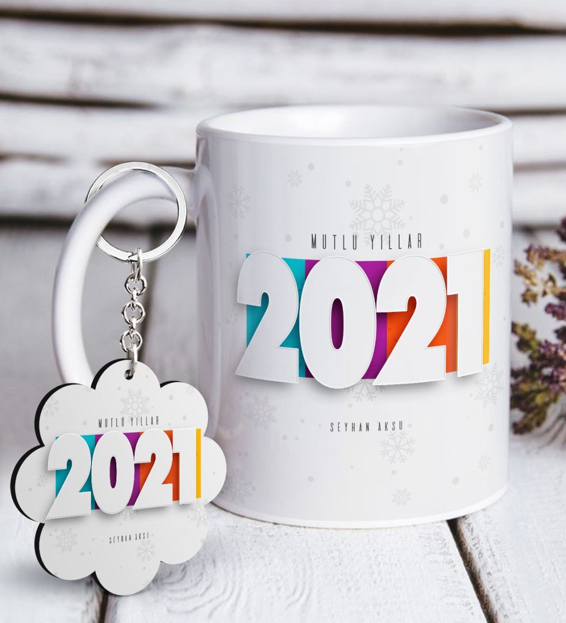 BK Gift Kişiye Özel 2023 Mutlu Yıllar Beyaz Kupa ve Anahtarlık Hediye Seti-5