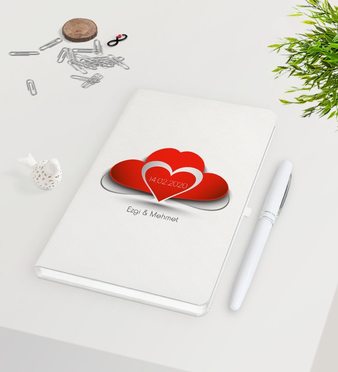 Kişiye Özel Sevgililer Günü Beyaz Defter Kalem Seti-117