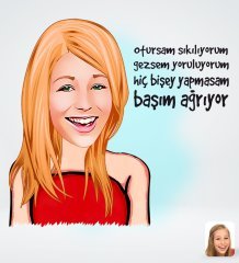 Kişiye Özel Kadın Başım Ağrıyor Tasarımlı Dijital Karikatür-1
