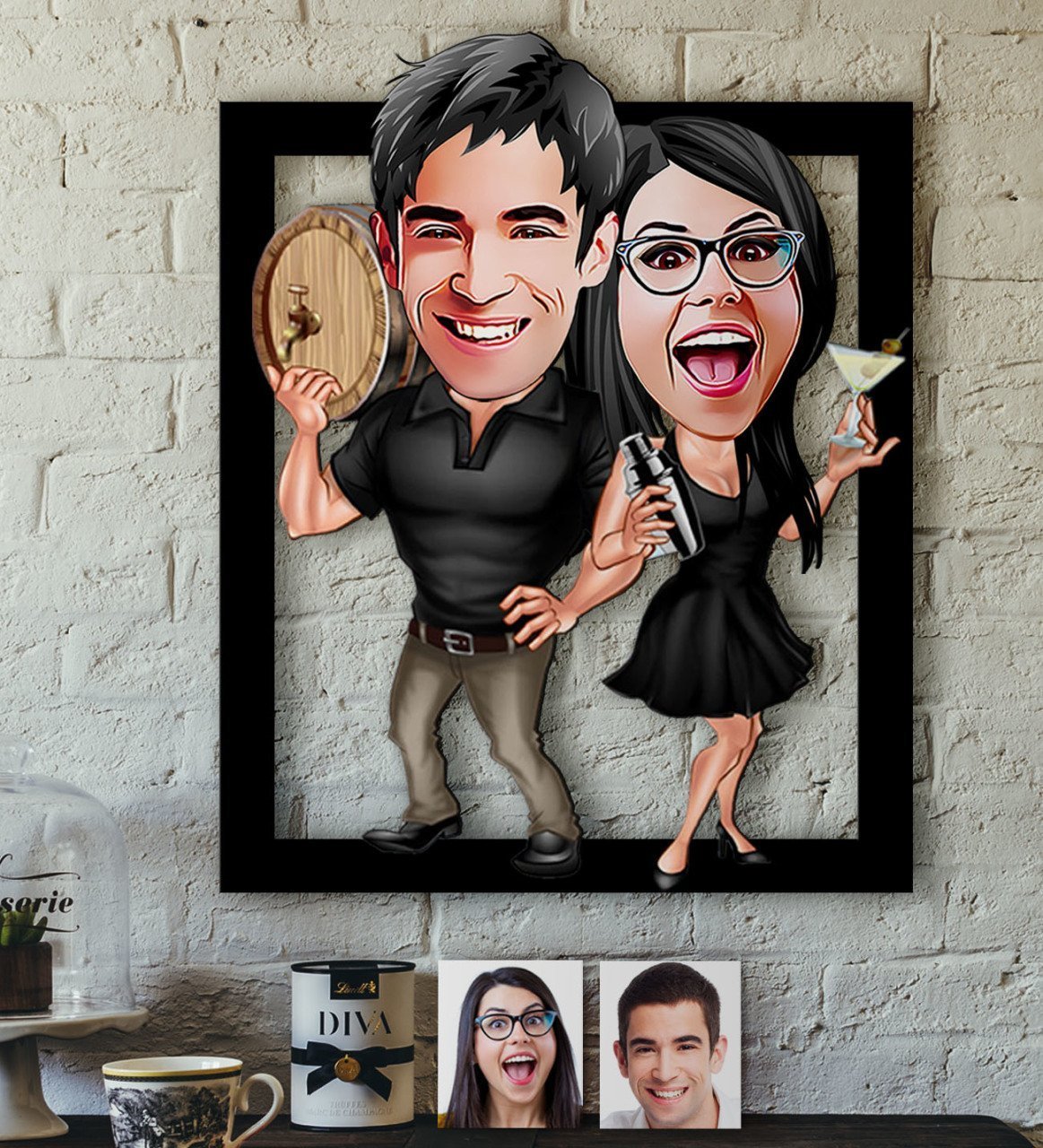 Kişiye Özel Sevgililer Karikatürlü 3D Ahşap Tablo-18