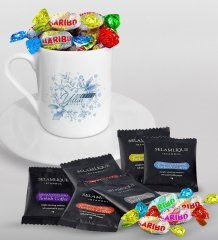 Kişiye Özel Yılbaşı Mutlu Yıllar Türk Kahvesi Fincanı Selamlique Karışık Türk Kahvesi ve Haribo Şeker Hediye Seti-12