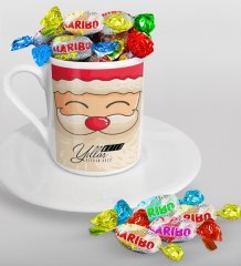 Kişiye Özel Noel Baba Türk Kahvesi Fincanı ve Haribo Şeker Hediye Seti-6