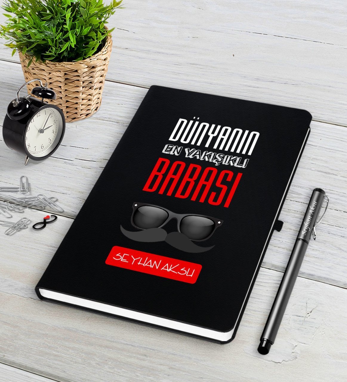 Kişiye Özel Dünyanın En Yakışıklı Babası Siyah Defter Kalem Seti-2