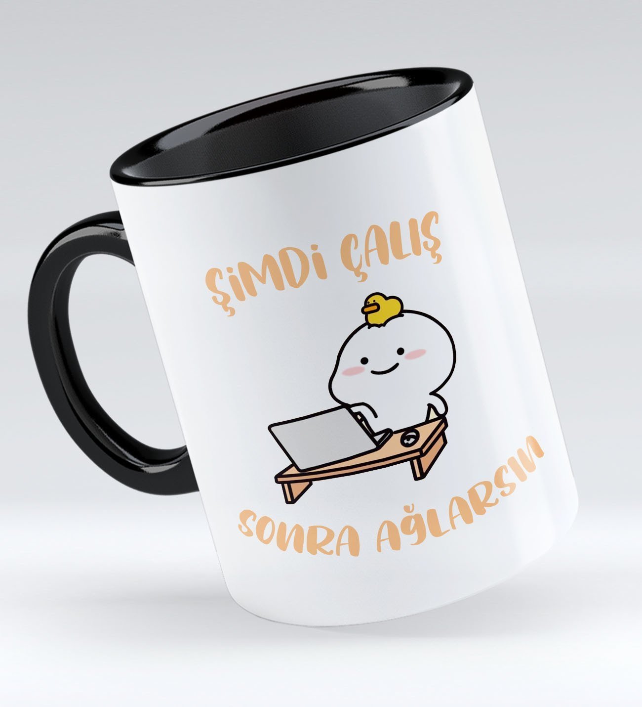Bk Gift Şimdi Çalış Sonra Ağlarsın Tasarımlı Siyah Kupa Bardak - Model 1