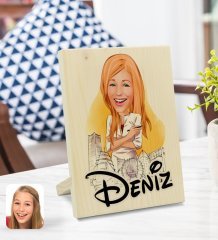 Kişiye Özel İsimli Kadın Mimar Karikatürlü Dekoratif Ahşap Çerçeve Model 1