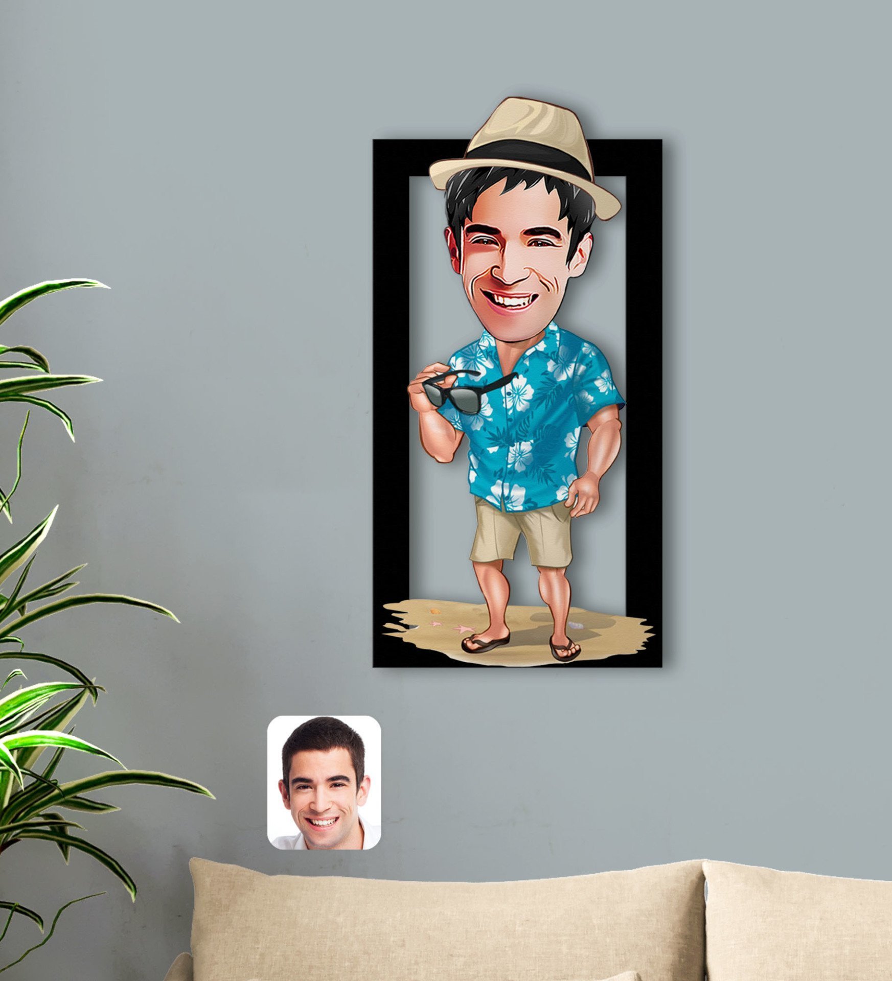 BK Gift Kişiye Özel Tatilci Adam Karikatürlü 3D Ahşap Tablo-1