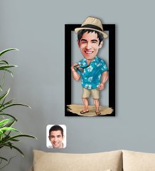 BK Gift Kişiye Özel Tatilci Adam Karikatürlü 3D Ahşap Tablo-1