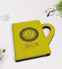 Kişiye Özel İsimli Kupa Şeklinde Sarı Termo Deri Defter Model 2