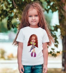 Kişiye Özel Kız Çocuk Karikatürlü Beyaz T-Shirt-11