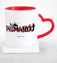 Kişiye Özel Mesleki Komando Kırmızı Kalpli Kupa Bardak