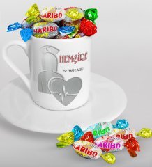 Kişiye Özel Hemşire Türk Kahvesi Fincanı ve Haribo Şeker Hediye Seti-4