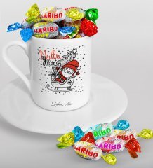 Kişiye Özel Noel Baba Türk Kahvesi Fincanı ve Haribo Şeker Hediye Seti-5