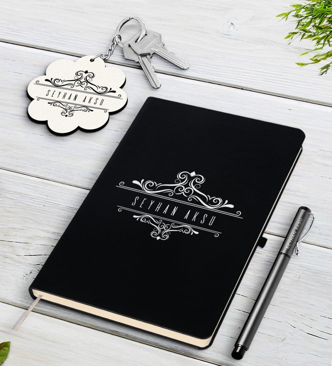 Kişiye Özel İsimli Siyah Defter Kalem Ve Anahtarlık Hediye Seti-8