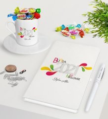 BK Gift Kişiye Özel 2023 Bu Yılda Hep Gülümse Beyaz Defter Kalem Türk Kahvesi Fincanı ve Haribo Şeker Hediye Seti-1
