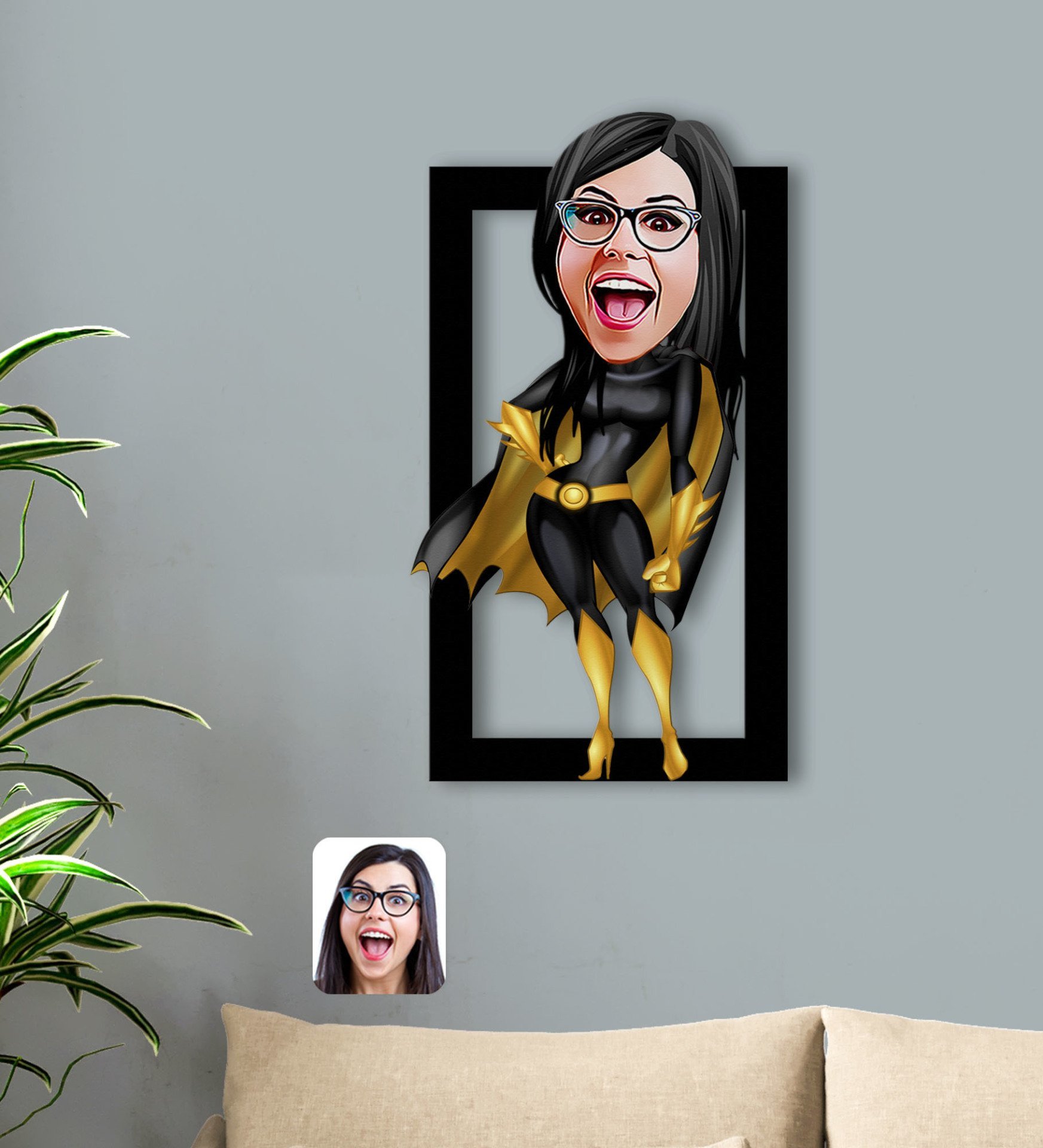 BK Gift Kişiye Özel Kadın Süper Kahraman Karikatürlü 3D Ahşap Tablo-3