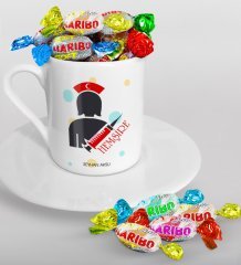 Kişiye Özel Hemşire Türk Kahvesi Fincanı ve Haribo Şeker Hediye Seti-3