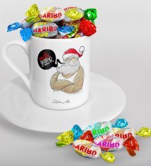 Kişiye Özel Noel Baba Türk Kahvesi Fincanı ve Haribo Şeker Hediye Seti-4
