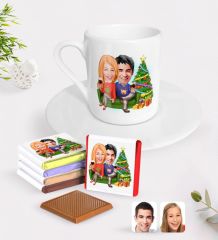 Kişiye Özel Yeni Yıl Sevgililer Karikatürlü Türk Kahvesi Fincanı ve Çikolata Hediye Seti-4