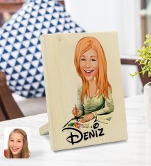 Kişiye Özel İsimli Kadın Grafik Tasarımcı Karikatürlü Dekoratif Ahşap Çerçeve Model 1