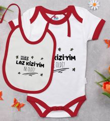 BK Kids Laz Kızıyım Tasarımlı Kırmızı Bebek Body Zıbın ve Mama Önlüğü Hediye Seti-1