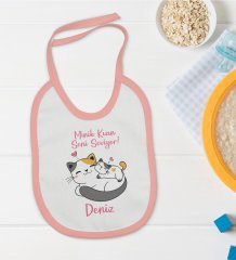 BK Kids Kişiye Özel Pembe Bebek Mama Önlüğü - Model 130