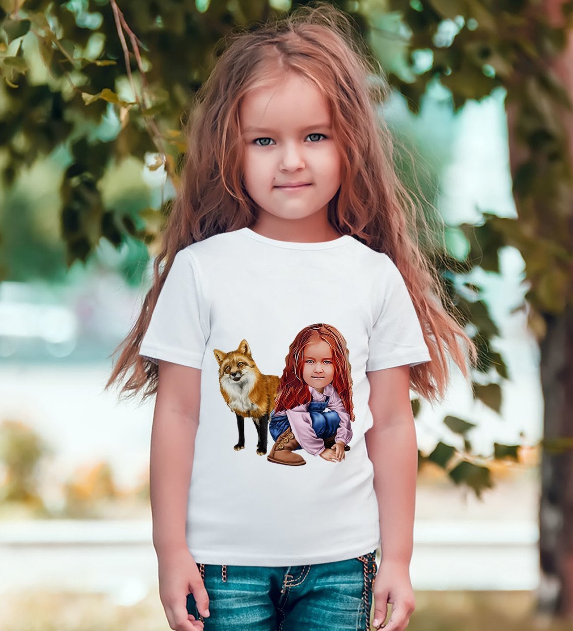 Kişiye Özel Kız Çocuk Karikatürlü Beyaz T-Shirt-9