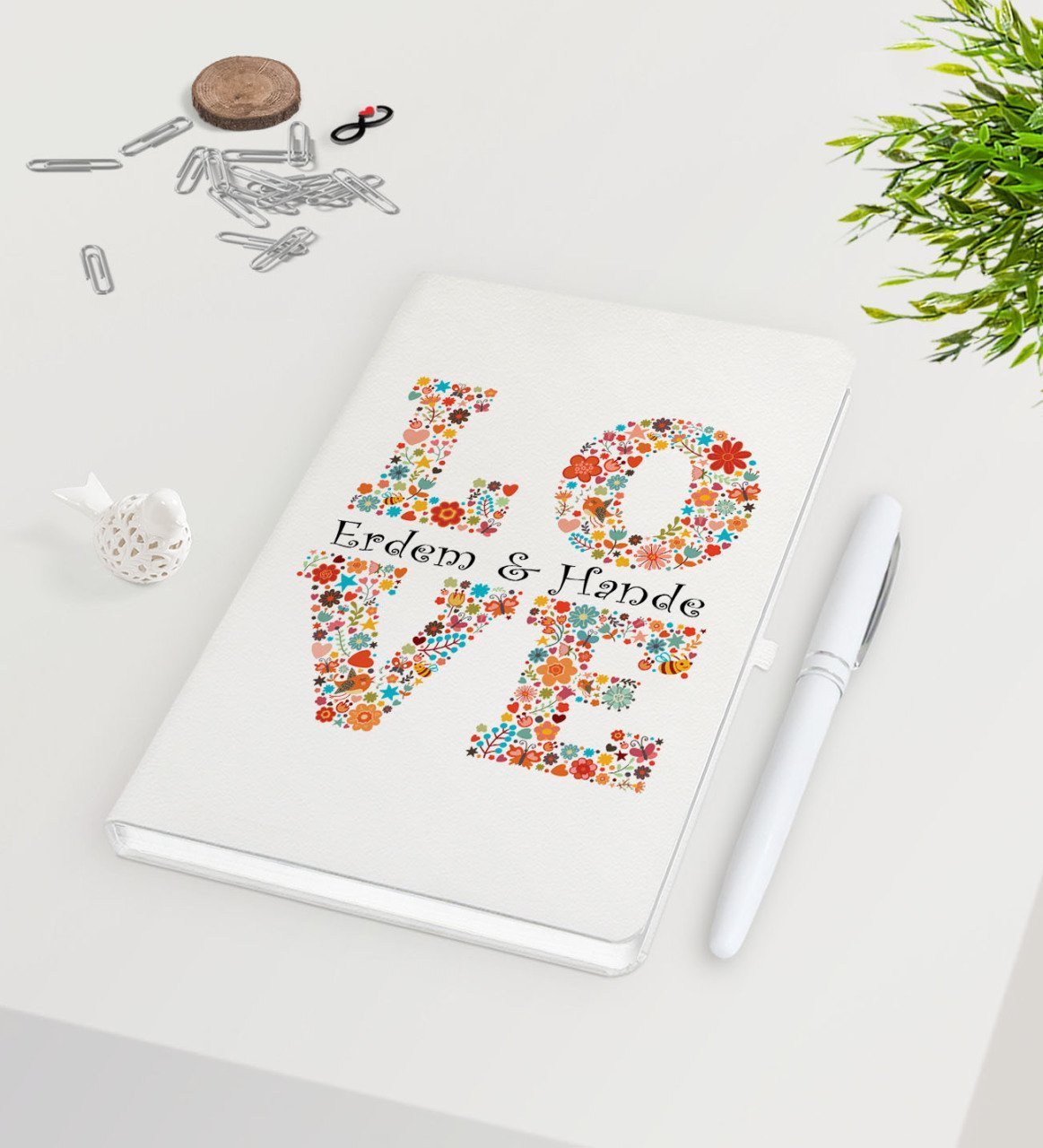 Kişiye Özel Sevgililer Günü Beyaz Defter Kalem Seti-114