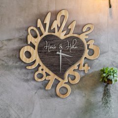 Kişiye Özel Kalp Tasarımlı Ahşap Duvar Saati - 13