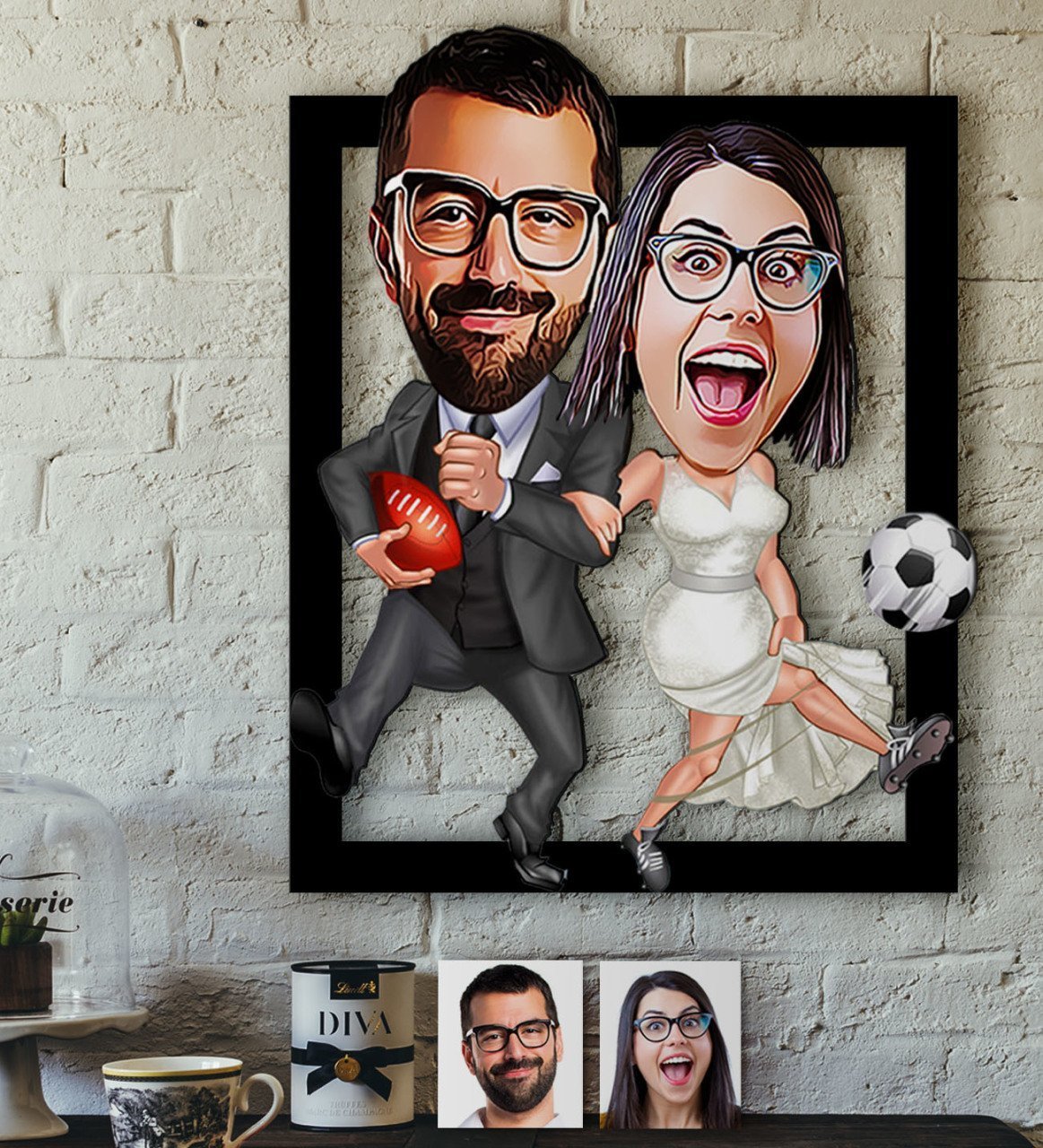 Kişiye Özel Sevgililer Karikatürlü 3D Ahşap Tablo-15