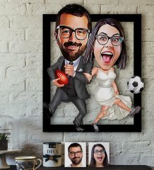 Kişiye Özel Sevgililer Karikatürlü 3D Ahşap Tablo-15