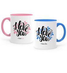 Kişiye Özel İkili Seni Seviyorum Pembe & Mavi Sevgili Kupa Bardak Seti - 7